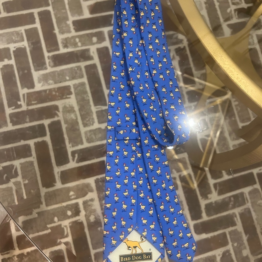 Bird Dog Bay Boy’s Tie, Christmas  Blue With Duck Santa Hat 100% Silk - Picture 4 of 4